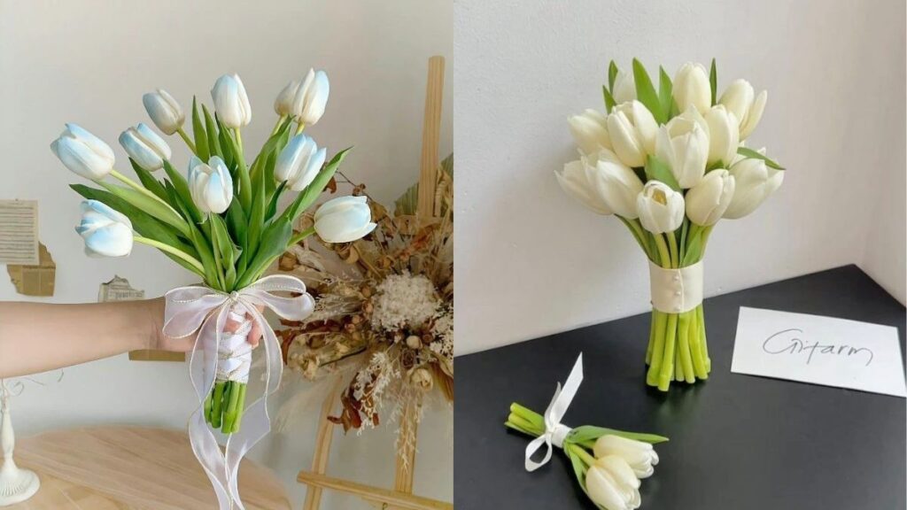 Hoa cưới tulip trắng phong cách tối giản hiện đại