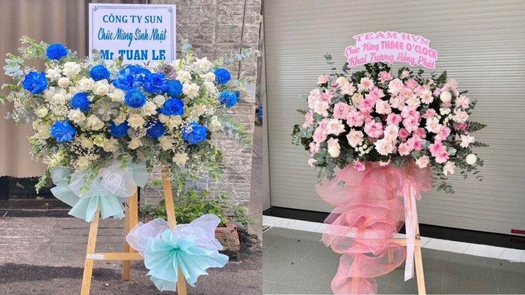 Hoa khai trương cửa hàng với hướng dương và hoa vàng cam
