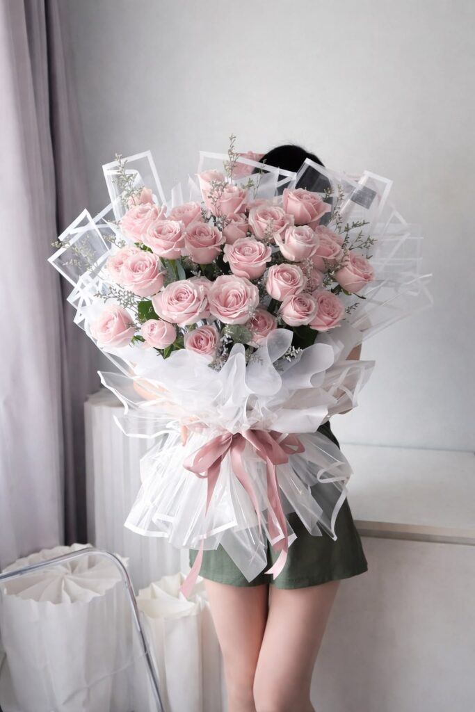 Lẵng hoa chúc mừng sinh nhật đẹp màu pastel, thanh lịch