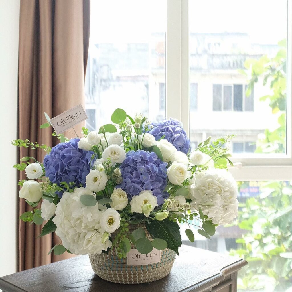 Giỏ hoa cát tường và cẩm tú cầu chúc sinh nhật